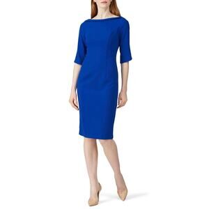 Black Halo Blue Crepe Nuelle Jackie O Sheath Dress Boat Neck Career Size 8